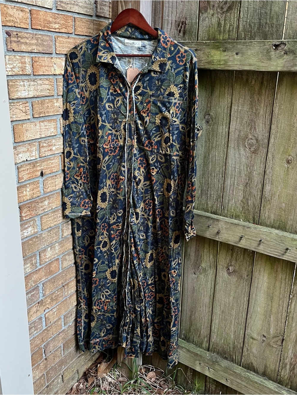 NATURAL LIFE Button-Front Cotton Floral Maxi Dress in Green/Blue Sunflower - Picture 2 of 5